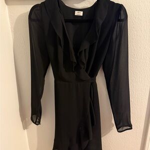 Wilfred Sheer Black Ruffle Wrap Dress